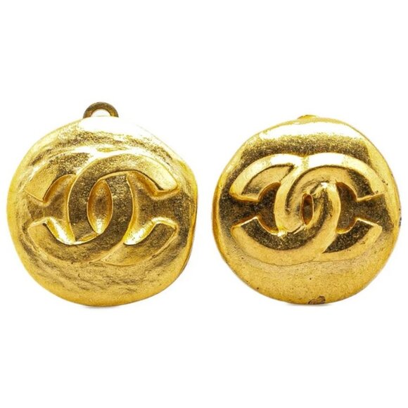 CHANEL CC Logos Round Clip-On Earrings Gold Tone 95A Auth - Picture 1 of 9